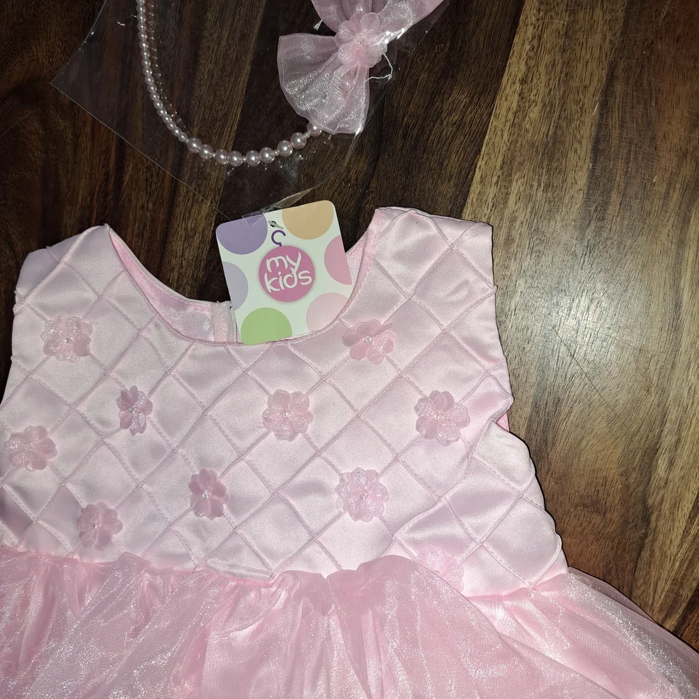 Elegant Pink Kids Formal Dress with Headband